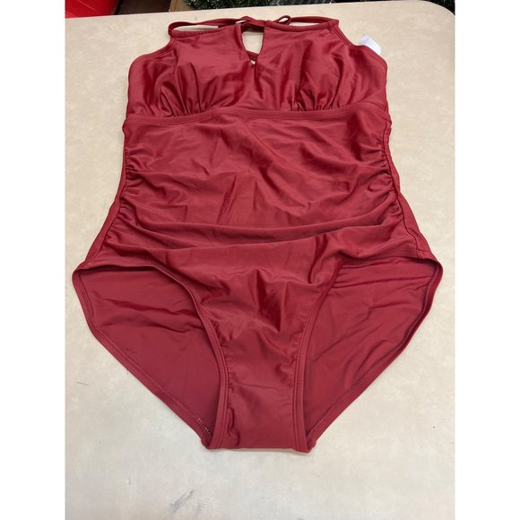 Women's Post Mastectomy Full Coverage One Piece Swimsuit Kona Sol Red Large - Picture 5 of 10
